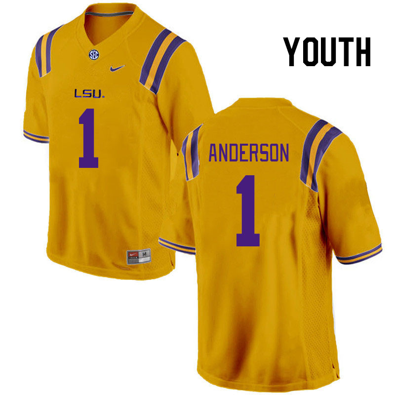 Youth #1 Aaron Anderson LSU Tigers College Football Jerseys Stitched-Gold